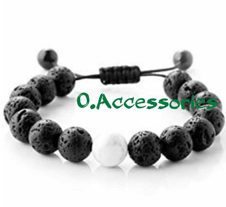 O Accessories Bracelet Lava Stones _black- White Stone - Makram
