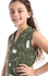 Andora Girls Sleeveless V-Neck Self Pattern Top - Olive