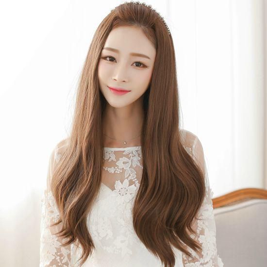 Fashion lovely long curly half wigs for ladies light brown B5030