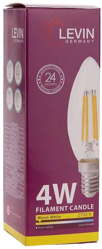 Levin E14 LED C37 Filament Candle Bulb (4 W, Warm White)
