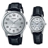 Casio His & Hers Silver Dial Leather Band Couple Watch - MTP/LTP-V001L-7BUDF
