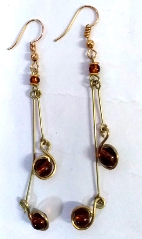 Ladies Brown Crystal Brass Earrings 