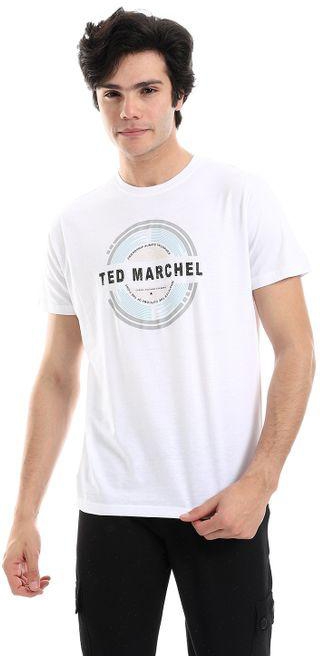 Ted Marchel Printed Patterned Round Collar Short Sleeves T-Shirt - White