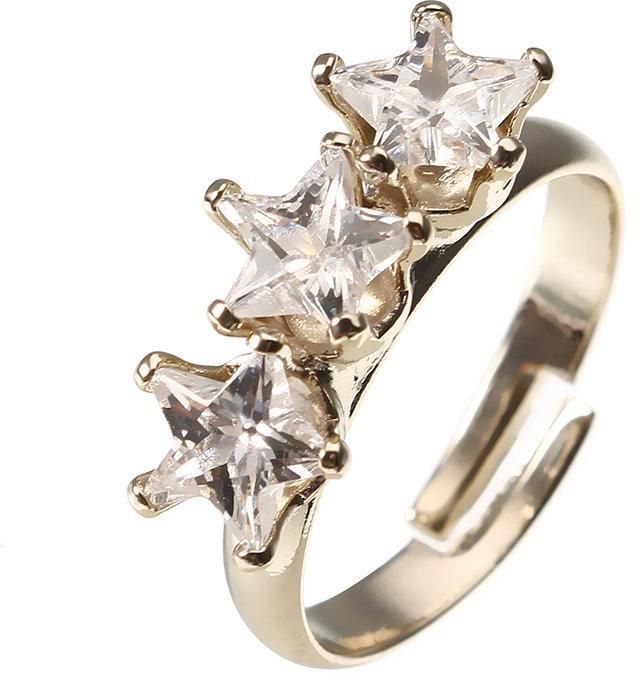 JASSY® Fashion Gold Plated Triple Five-pointed Star Shiny Zirconia Adjustable Ring for Women