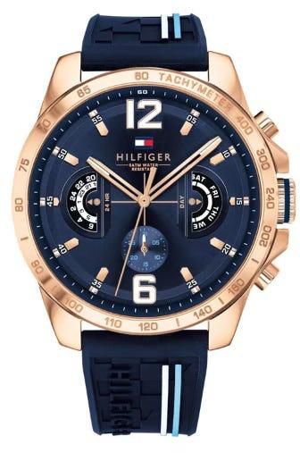 Get Tommy Hilfiger 1791474 Analog Casual Watch For Men, 42 mm, Silicone Band - Gold Blue with best offers | Raneen.com