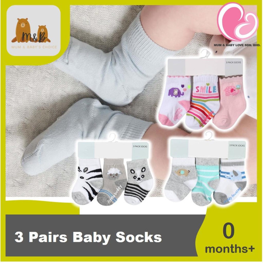 M&amp;B 3 Pairs Socks Baby Stoking - 2 Sizes (3 Variations)