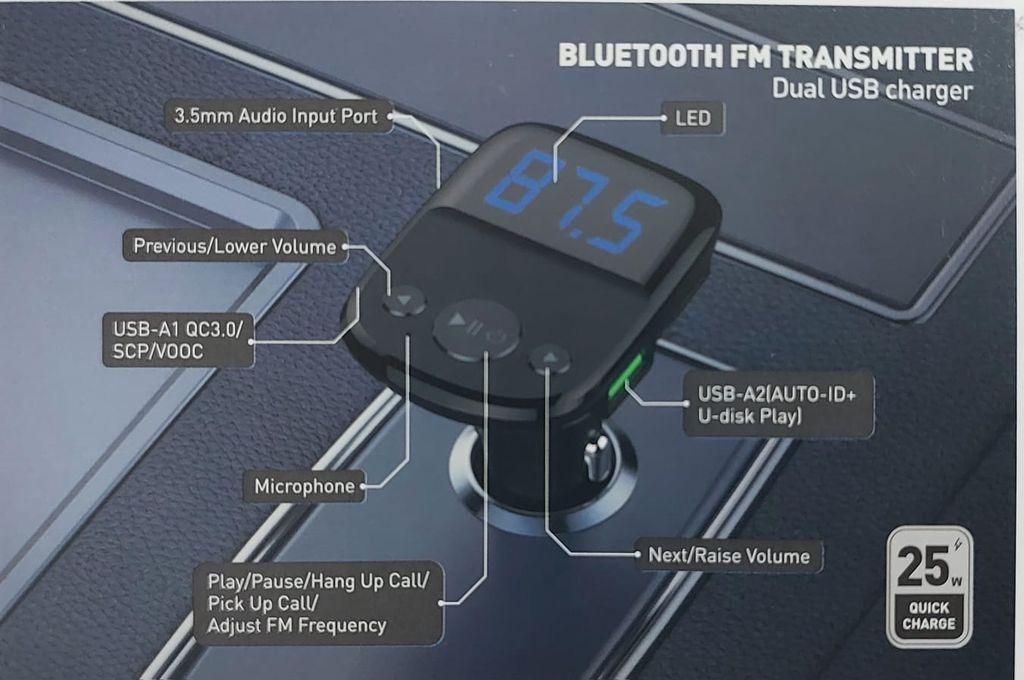 Ldnio C706q BLUETOOTH FM TRANSMITTER Dual USB charger Qc3.0 - Auto-ID 25W With Cable type.c BLUETOOTH 5.0