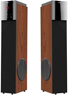 Clikon Woody Tower Speakers with 2.0 Bluetooth Connectivity, Built-in FM-Radio, USB/SD Disk, Remote Control Functions, Wireless Microphone, 2 Years Warranty, Black and Brown – CK866