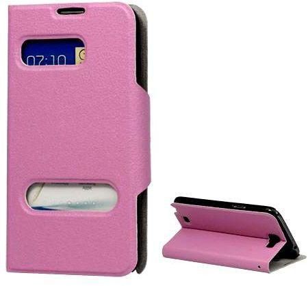Caller ID Display Flip Stand Leather Case for Samsung Galaxy Mega 6.3 i9200 (Hot Pink)