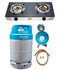 Cepsa 12.5kg Gas Cylinder With Universal Glass Top Double Burner, Metered Regulator, Hose & Clips - Blue Cap