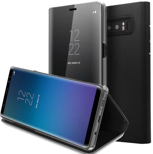 Galaxy Note 8, Clear View Smart Flip Case - Black With Sensor (Stain Scratch Resistance)