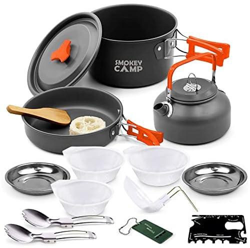 Smokey Camp Backpacking Cooking Set - Compact Camping Cookware Mess Kit, All in one Camping Cooking Set, Non-Stick Camping Cookware Kit, Hiking, Picnic, Outdoor & Camping Cookware Set