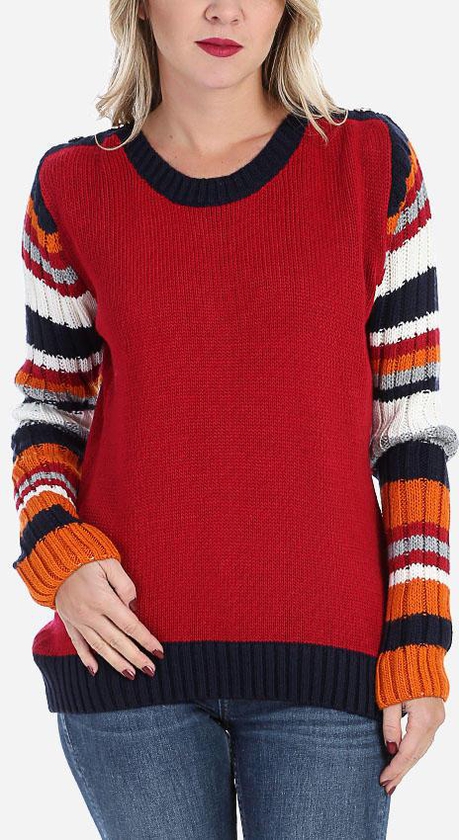 Ravin Striped Sleeves Pullover - Red