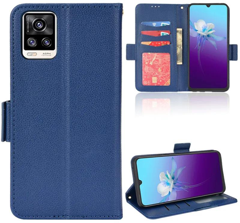 Wallet Flip Cover for VIVO V20 Case Lychee Pattern Leather Magnetic Flip Folio Stand Phone Cover with Card Holder