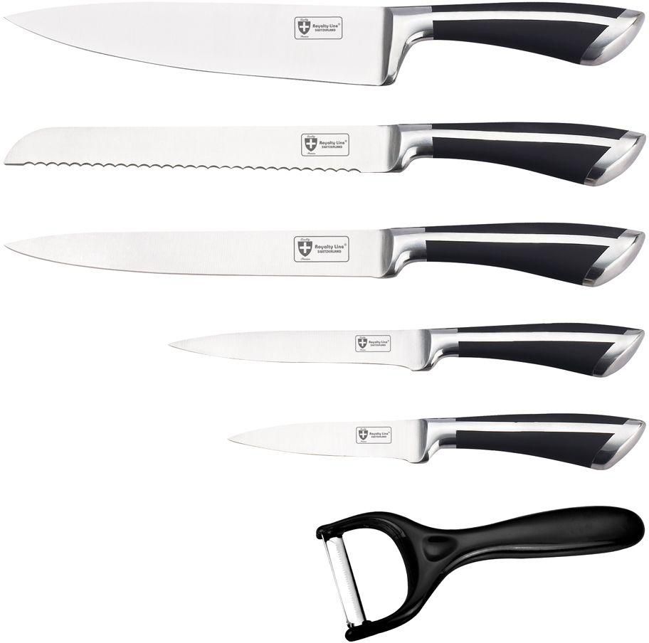 Royalty Line 6Pcs Stainless Steel Knives Set And Peeler -Black Color- Made In Switzerland