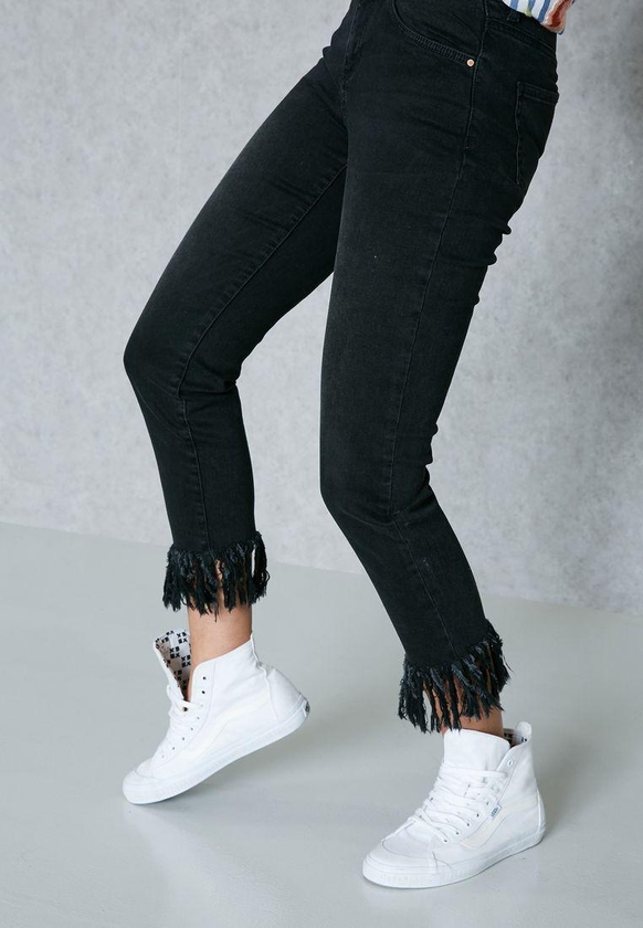 Ankle Grazer Fringe Skinny Jeans