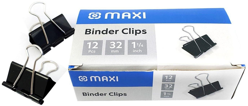 Maxi Binder Clips Black 32mm 12 PCS