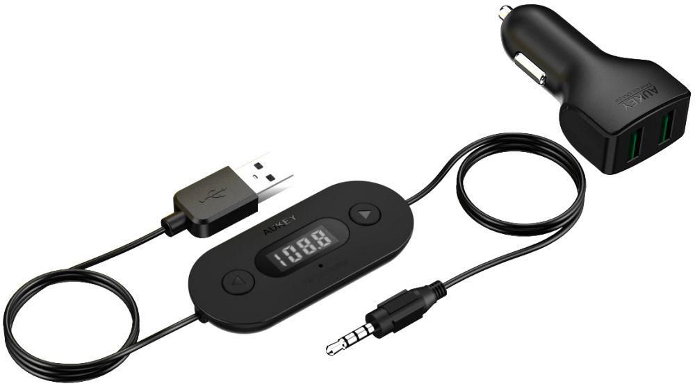 Aukey FM Transmitter with Dual Port USB Car Charger , Black , BT-F2