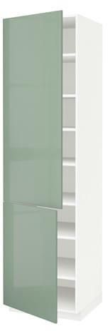 METOD High cabinet with shelves/2 doors, white, Kallarp light green
