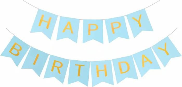 Blue Happy Birthday Bunting Banner,Swallowtail Flag Happy Birthday Sign, Letters Banner for Party Supplies and Birthday Decorations 