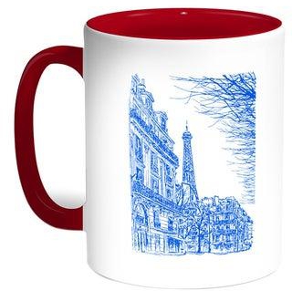 Abstract Drawing Of Paris Printed Coffee Mug Red/White 11ounce