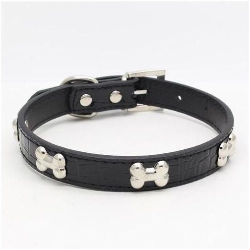 Eissely Exquisite Adjustable Buckle Metal Bone Dog Puppy Pet Collars BK/L