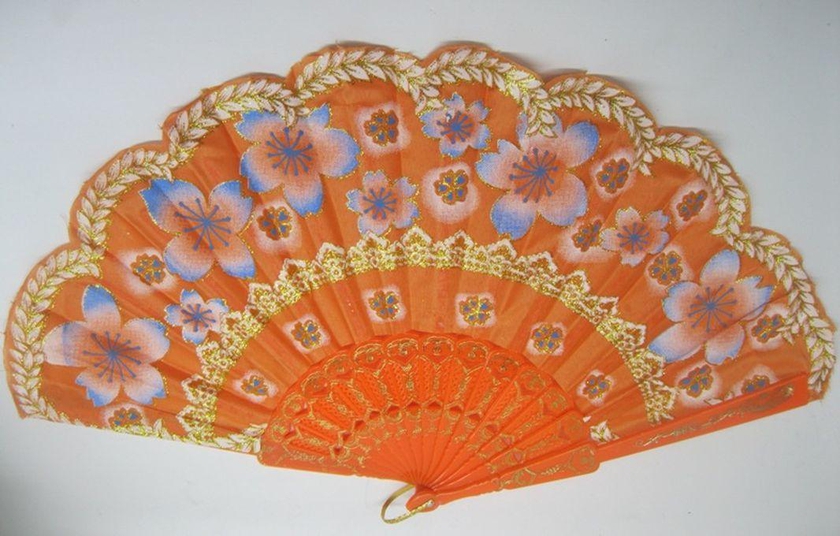Orange/Blue/Gold Silk Wedding Lace Style Flower Folding Fan Party Hand Fancy Dance Props Costume Dance Folding Hand Fan Decor
