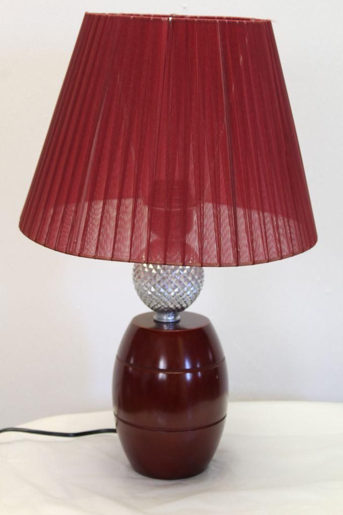 Wood Table Lamp With Silver Decoration Ball-Brown Color With Brown Chapeau