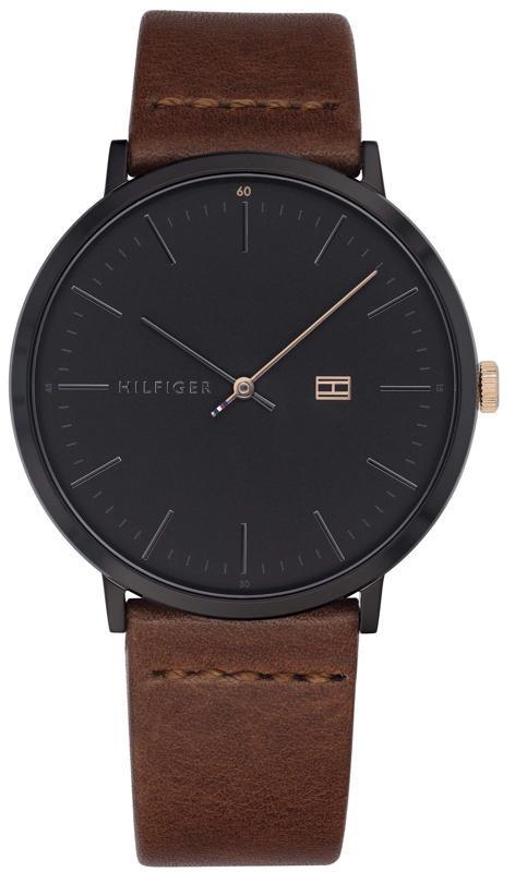 Tommy Hilfiger Casual Brown Leather Band Black Dial Wrist Watch For Men