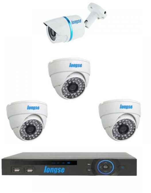 Longse AHD P2P DVR 4 Channels + 1 Outdoor 1.3MP Water Proof Security Camera + 3 Indoor 1MP CCTV Security Camer