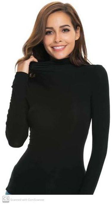 Ladies Rib Turtleneck Long Sleeve Pullover Sweater