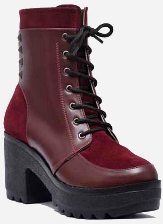 Club Shoes Lace Up Heeled Boot - Burgundy