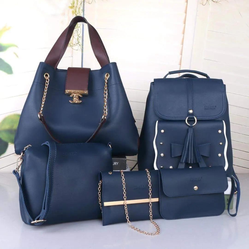 Elegant Ladies 5 in 1 Handbags with Backpack Blue 5in1
