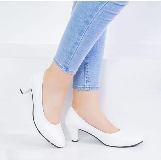 Heeled Shoes- Leather - White-c.1