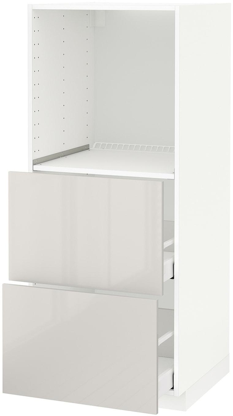 METOD / MAXIMERA High cabinet w 2 drawers for oven - white/Ringhult light grey 60x60x140 cm