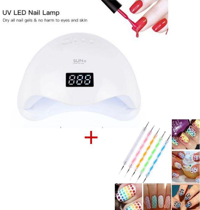 sun LED Nail Dryer UV Curing Lamps Light Auto Sensor Nail Gel Polish Dryer +Nail Dotting Pen - 5 Pcs