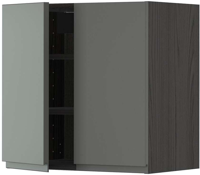 METOD Wall cabinet with shelves/2 doors - black/Voxtorp dark grey 60x60 cm