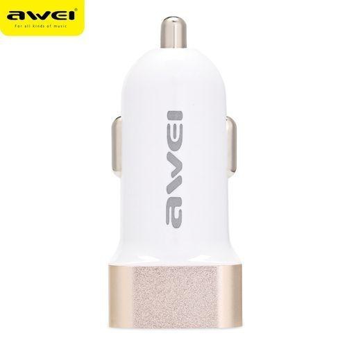 FSGS White And Golden Awei C - 200 Dual-port 2.4A USB Smart Car Charger 69068