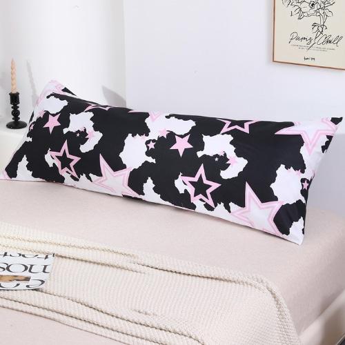 LUNA HOME 1 Piece Long Body Pillow Case, Pink Stars Design.