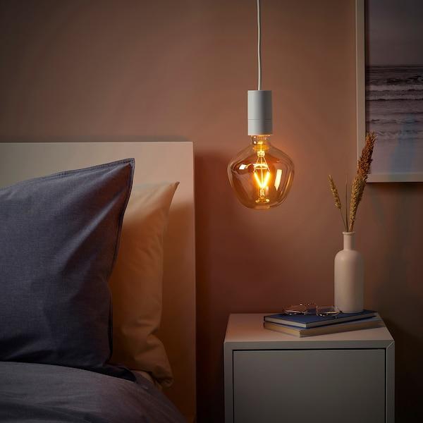 SUNNEBY / MOLNART Pendant lamp with light bulb, white/bell-shaped brown clear glass - IKEA