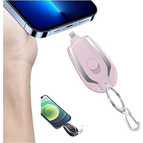 MAAWO 1500mAh Mini Power Emergency Pod, Keychain Portable Charger for iPhone, Ultra-Compact External Fast Charging Power Bank Battery Pack, Key Ring Cell Phone Charger,Smaller Than a Card (Apple,Pink)