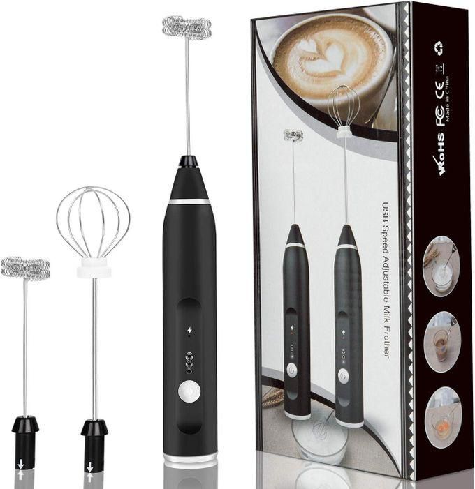 Handheld Milk Frother for Coffee, Rechargeable Electric Whisk with 2 Heads 3 Speeds Frother Foam Maker For Latte, Cappuccino, Hot Chocolate, Egg