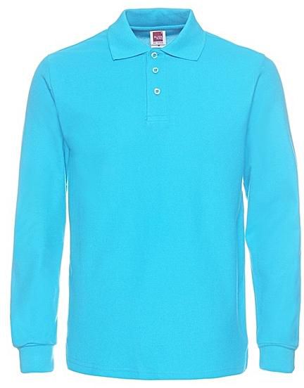 Generic Men S Solid Color Lapel Long Sleeve Cotton Polo Shirt Sky