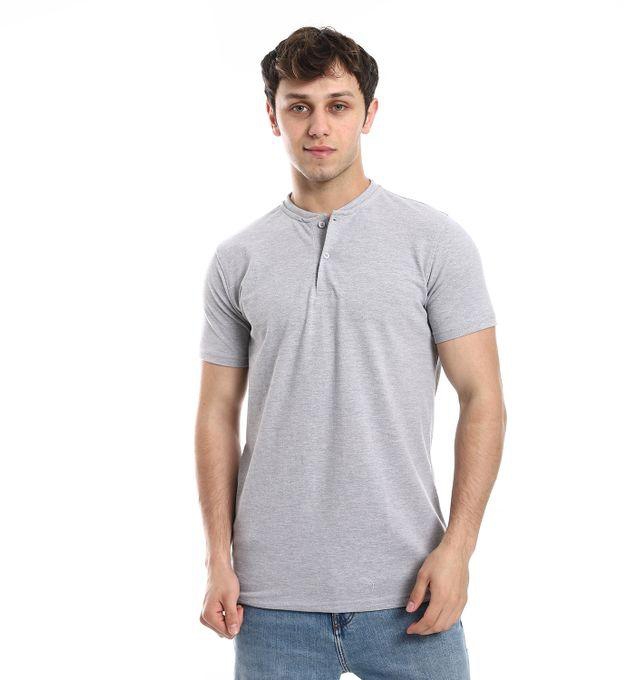 Andora Henley Neck Basic T-shirt Casual Look - Light Gray
