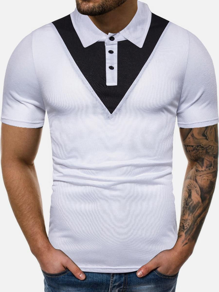 Men's Polo Shirt Color Block Patchwork Breathable Slim Top