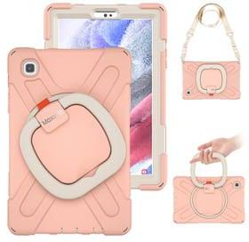 Moxedo Shockproof Rugged Protective Colorful Case with 360 Rotating Kickstand and Shoulder Strap for Kids Compatible for Samsung Galaxy Tab A7 Lite 8.7 Inch T220/T225 (Rose Gold)