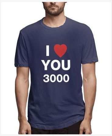 تيشيرت عصري بأكمام قصيرة بطبعة عبارة "I Love You 3000" أزرق كحلي