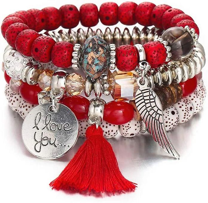 Crystal Bracelets With A Deep Multi-circle Red Design
