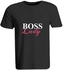 BYFT - Printed Round Neck Black T-Shirt - Boss Lady Design - Set of 1- Babystore.ae