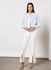 Women's Casual Solid Design Belt Collar Blouse Blue/White